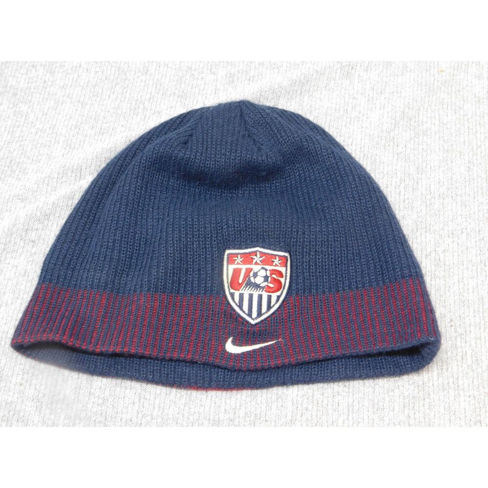 United States Hat Beanie Mens Blue Red Soccer USA Crest USMNT Knit Patch Nike